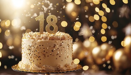 Glamorous 18th Birthday Celebration Cake with Sparkling Background