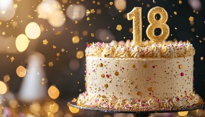 Glamorous 18th Birthday Celebration Cake with Sparkling Background