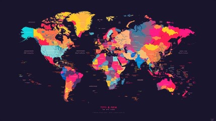 Fototapeta premium Vibrant Digital World Map on Dark Background