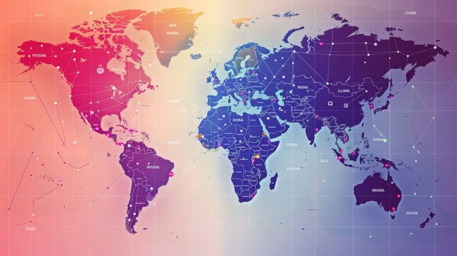 Colorful 3D World Map on a Soft Blue Background