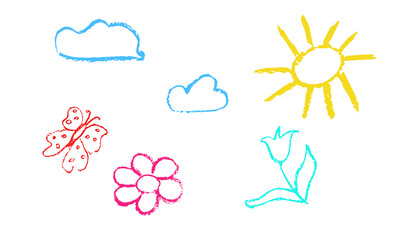 Crayon doodle drawn texture elements set. Vector