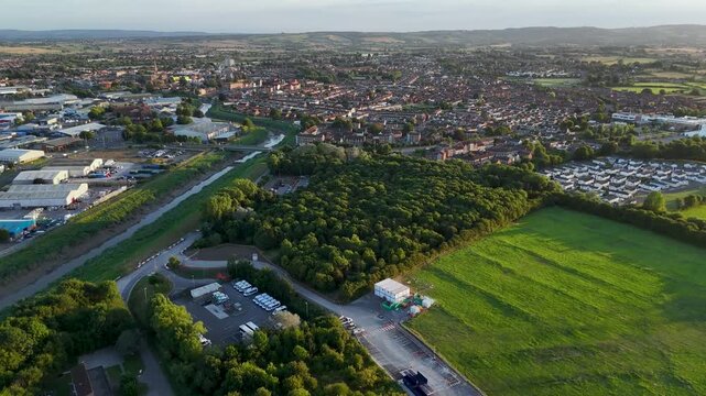 Flying over Bridgwater at sunset