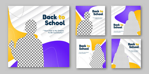 Back to school  Collection Five study abroad education backgrounds square flyer poster templates social media pack banner design templates set