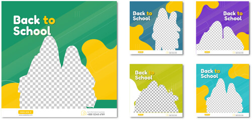 Back to school Collection Five study abroad education backgrounds 0f school admission square flyer poster templates social media pack banner design templates set