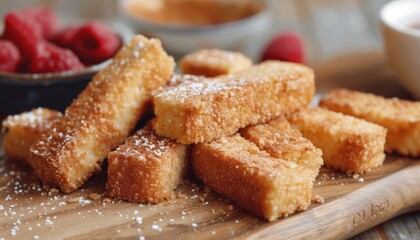Delicious Barbecue Glazed Halloumi Sticks on Wooden Table. French Toast Sticks