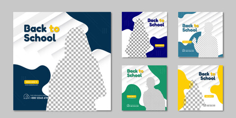 Back to school Collection Five study abroad education backgrounds 0f school admission square flyer poster templates social media pack banner design templates set