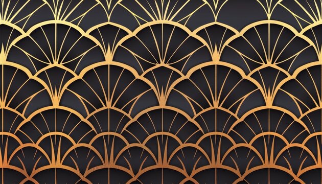 Art Deco Style Floral Pattern with Metallic Gold Accents