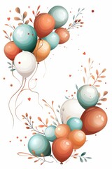Colorful birthday card template featuring balloons and floral accents