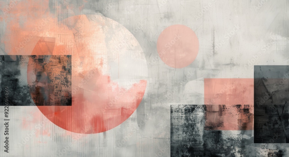 Poster abstract shapes in soft colors on textured gray background