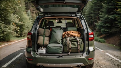 Road trip with a car packed for adventure