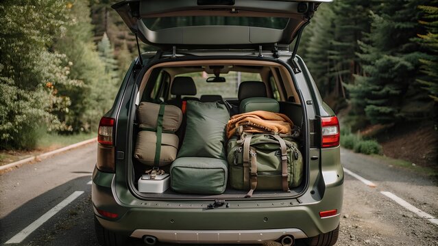 Road trip with a car packed for adventure