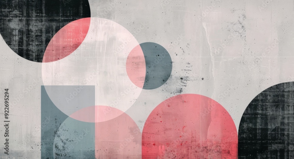 Poster abstract shapes in soft colors on textured gray background