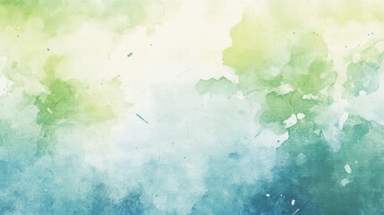 A calming abstract watercolor painting blending green, blue, and white hues. It evokes a serene and peaceful atmosphere.