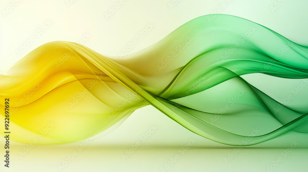 Poster abstract transparent yellow green waves design with smooth curves fluid motion dynamic lines modern 