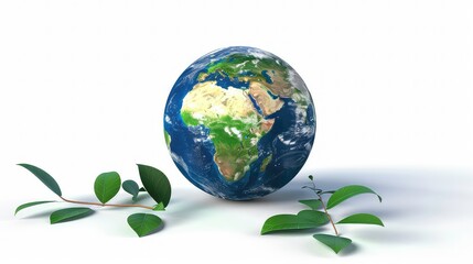A 3D rendering of a globe shaped like an egg, with green leaves on either side, symbolizing the Earth and its delicate ecosystem.