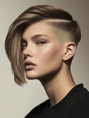 Naklejka premium A model with a skin fade hairstyle, a light ash brown hair color, hair catalogue