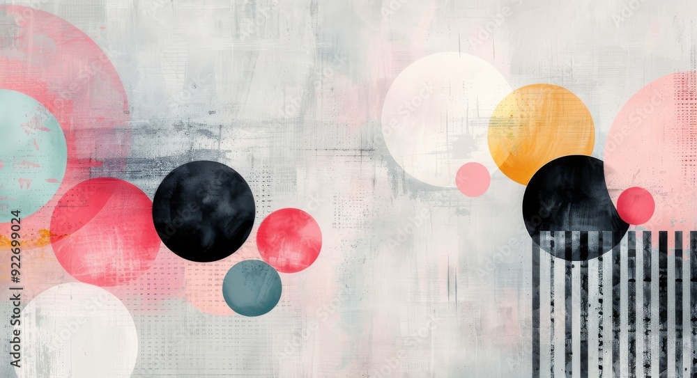 Poster abstract shapes in soft colors on textured gray background