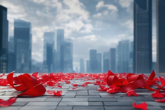 A red ribbon shaped like a heart symbol scattered-gigapixel-hq-scale-6_00x