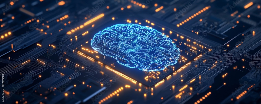 Aufkleber futuristic digital brain on a circuit board representing artificial intelligence and technology