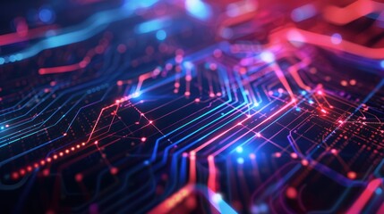 Abstract Circuit Board with Neon Lights