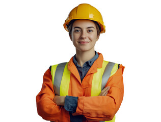 confident female engineer in safety helmet and workwear