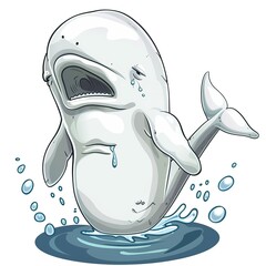 Beluga Whale Embarrassment emotion fantasy animal cartoon isolated whitebackground
