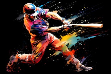 Graphic Sketch of a Baseball Player in Motion, Generative AI