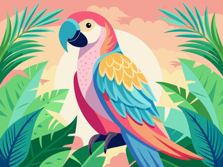 Dessin pastel peint à la main Perroquet isolé. Motif abstrait naturel, Clip Art, Design Elment. Fond tropical, élément de design tropical, concept d’été. Modèle de flyer de fête.
