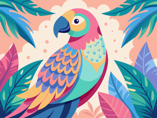 Dessin pastel peint à la main Perroquet isolé. Motif abstrait naturel, Clip Art, Design Elment. Fond tropical, élément de design tropical, concept d’été. Modèle de flyer de fête.
