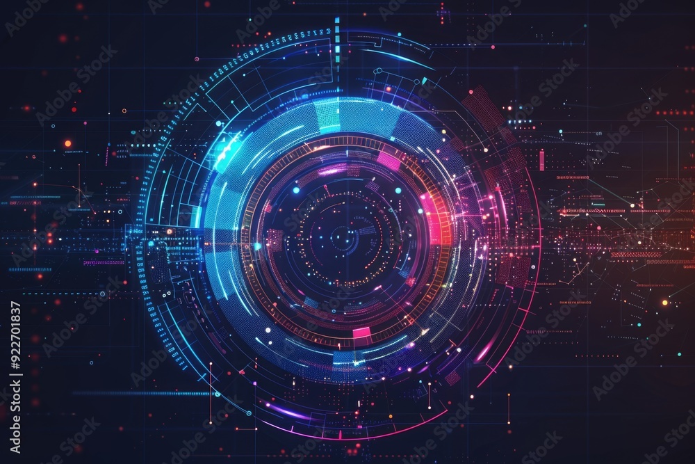 Poster a futuristic digital design featuring a circular shape