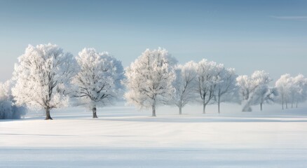 Obraz premium Frosty Winter Landscape With Snow-Covered Trees Under Clear Blue Sky