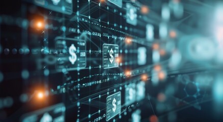 Digital Currency Concept With Dollar Symbols and Blockchain Imagery