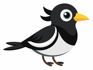 Dessin animé pie noir et blanc dans un style plat. Image pour livre éducatif pour enfants et encyclopédie ornithologique. Oiseau européen commun. Icône simple. Mignon oiseau coloré. Élément de concept