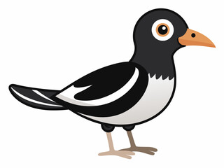 Dessin animé pie noir et blanc dans un style plat. Image pour livre éducatif pour enfants et encyclopédie ornithologique. Oiseau européen commun. Icône simple. Mignon oiseau coloré. Élément de concept