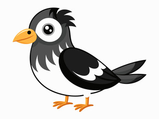 Dessin animé pie noir et blanc dans un style plat. Image pour livre éducatif pour enfants et encyclopédie ornithologique. Oiseau européen commun. Icône simple. Mignon oiseau coloré. Élément de concept