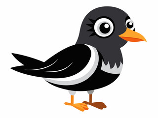 Dessin animé pie noir et blanc dans un style plat. Image pour livre éducatif pour enfants et encyclopédie ornithologique. Oiseau européen commun. Icône simple. Mignon oiseau coloré. Élément de concept