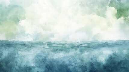 Obraz premium Peaceful watercolor of the ocean with blue and green hues, reflecting a serene atmosphere.