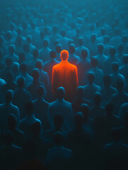 Silhouette of a man in front of a crowd of people. Leadership concept. 