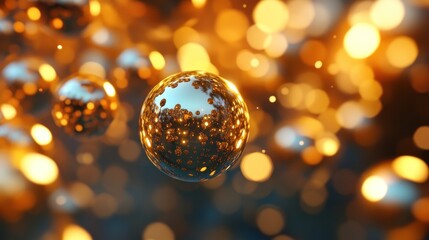 A Shiny Gold Sphere Reflecting Warm Lights