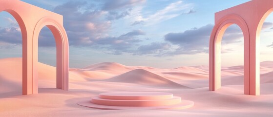 Fototapeta premium Pink Arches and Podium in a Desert Landscape