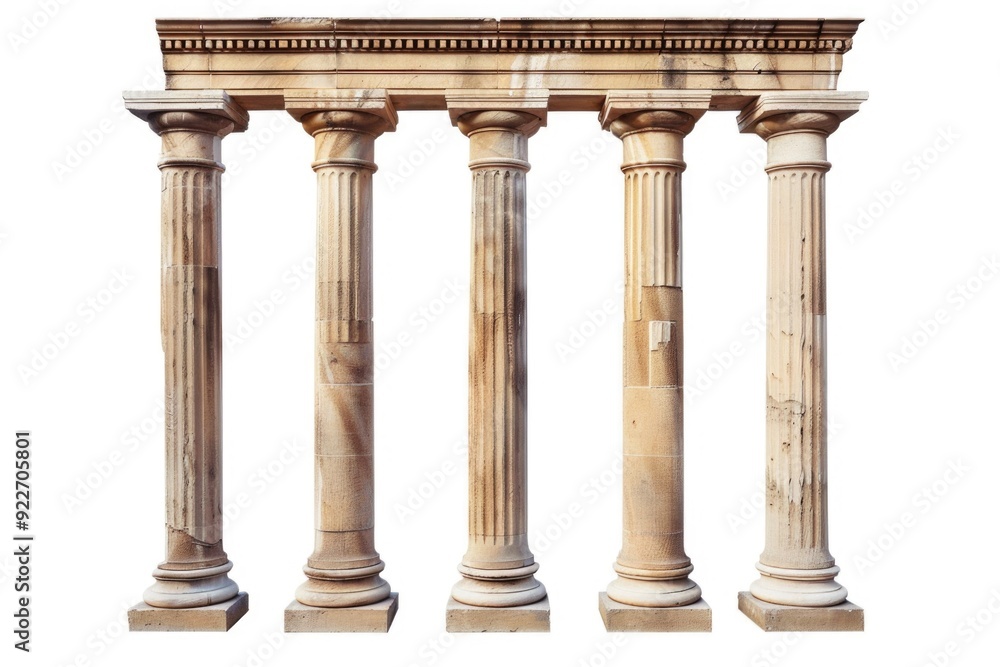 Leinwandbilder a group of pillars with a clock tower on top, useful for backgrounds or architecture scenes