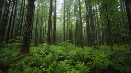 Obraz premium Tranquil Forest Scene With Verdant Moss and Emerging Sapling in Early Morning Light