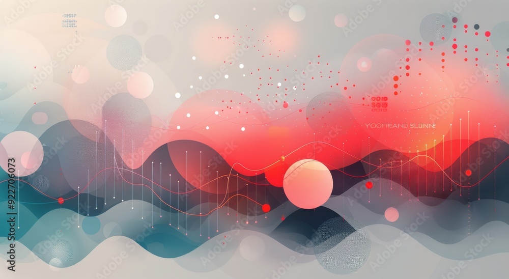 Poster abstract waves of colorful graphs and shapes in digital art display