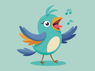 Personnage de dessin animé vectoriel dessiné à la main d’oiseau chanteur sur fond isolé. Happy Songbird pour la décoration, l’impression, la carte, le papier, le flyer, le signe, le textile, le design