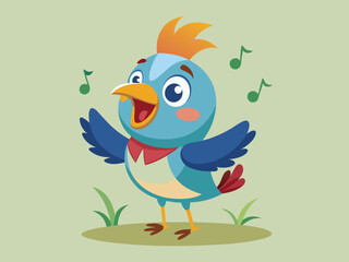 Personnage de dessin animé vectoriel dessiné à la main d’oiseau chanteur sur fond isolé. Happy Songbird pour la décoration, l’impression, la carte, le papier, le flyer, le signe, le textile, le design