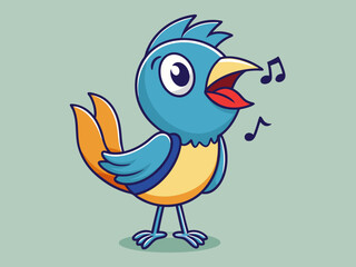 Personnage de dessin animé vectoriel dessiné à la main d’oiseau chanteur sur fond isolé. Happy Songbird pour la décoration, l’impression, la carte, le papier, le flyer, le signe, le textile, le design