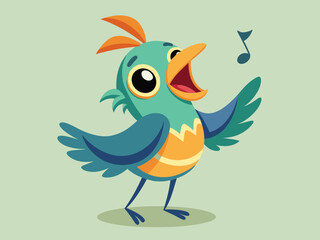 Personnage de dessin animé vectoriel dessiné à la main d’oiseau chanteur sur fond isolé. Happy Songbird pour la décoration, l’impression, la carte, le papier, le flyer, le signe, le textile, le design