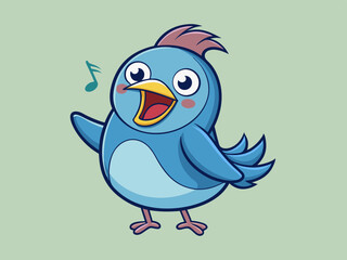 Personnage de dessin animé vectoriel dessiné à la main d’oiseau chanteur sur fond isolé. Happy Songbird pour la décoration, l’impression, la carte, le papier, le flyer, le signe, le textile, le design