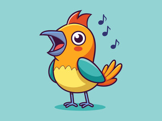 Personnage de dessin animé vectoriel dessiné à la main d’oiseau chanteur sur fond isolé. Happy Songbird pour la décoration, l’impression, la carte, le papier, le flyer, le signe, le textile, le design