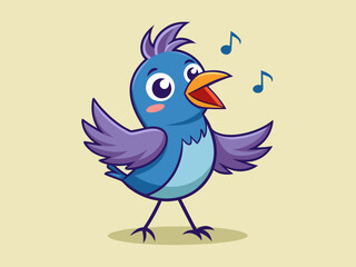 Personnage de dessin animé vectoriel dessiné à la main d’oiseau chanteur sur fond isolé. Happy Songbird pour la décoration, l’impression, la carte, le papier, le flyer, le signe, le textile, le design